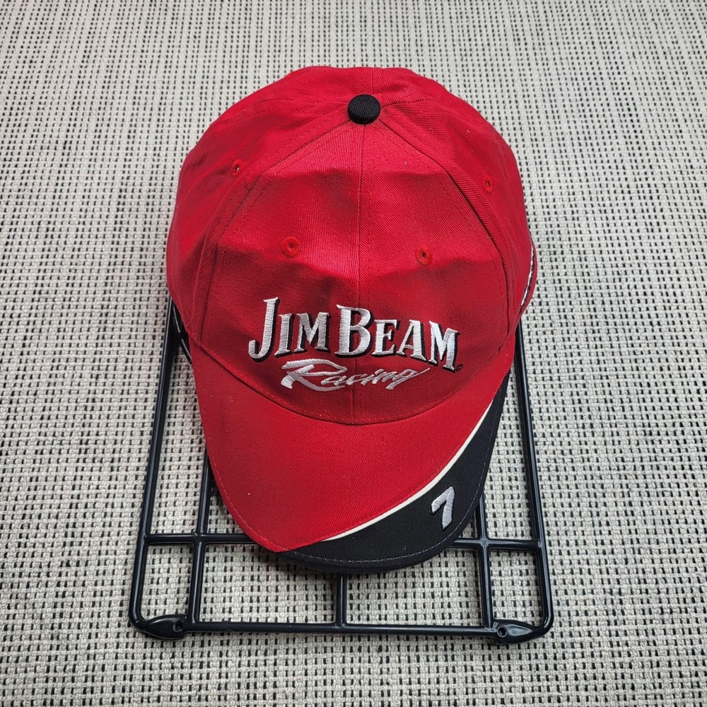 Jim Beam Racing Hat‎ Cap Strap Back One Size Red #7 NASCAR Beer Baseball Mens